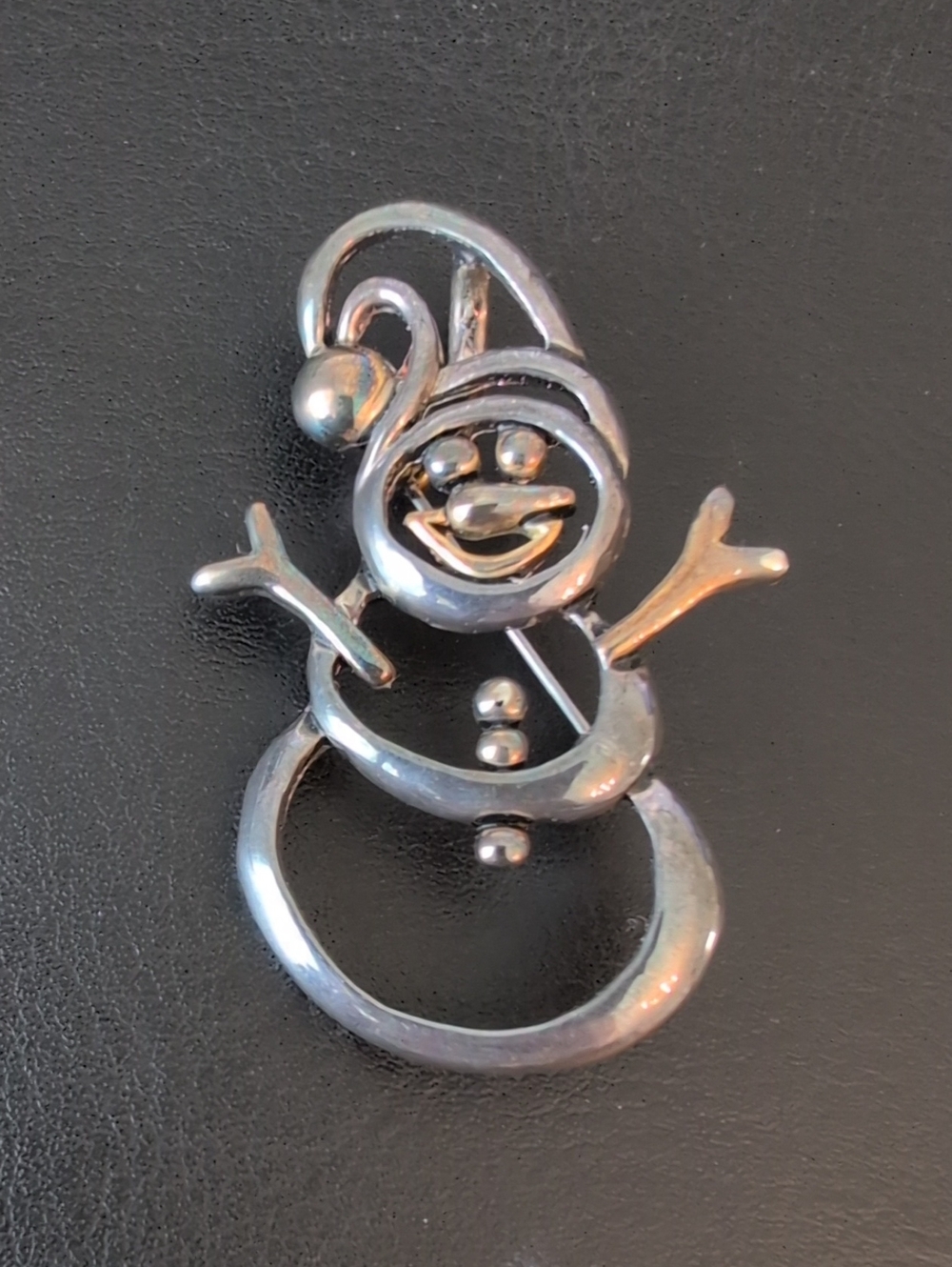 Vintage MJ Marie Jennifer Two-tone Snowman Brooch Pin Pendant Costume Jewelry